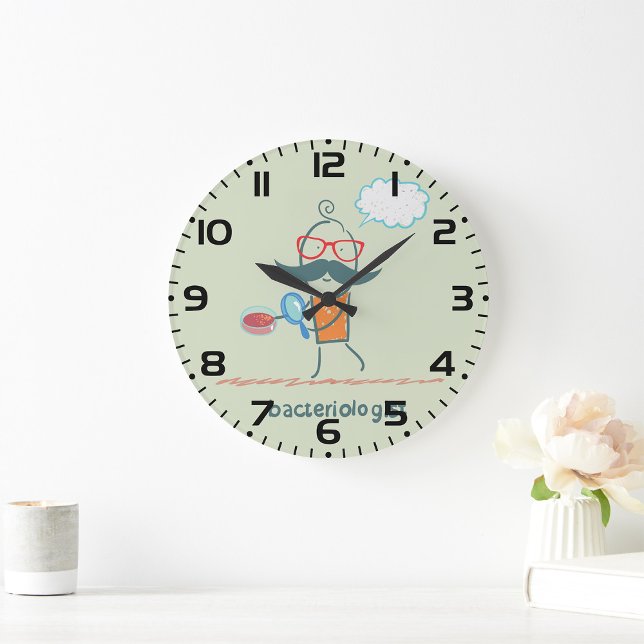 Funny Bacteriologist Scientist with Big Moustache  Large Clock (Creator Uploaded)