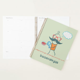 Funny Bacteriologist Scientist with Big Moustache Planner