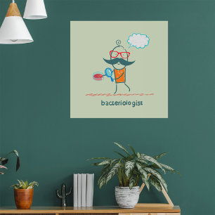 Funny Bacteriologist Scientist with Big Moustache  Poster