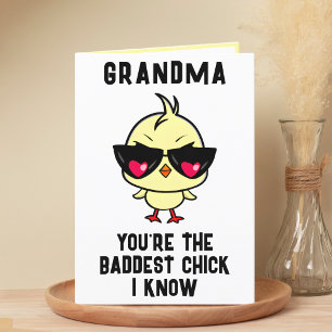 Funny Bad Chick Chicken Grandmother Happy Birthday Letterpress Thank You Card