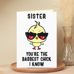 Funny Bad Chick Chicken Sister Happy Birthday Thank You Card<br><div class="desc">Looking for a unique way to express your love and humor to your sibling? Our funny chicken greeting card is the perfect choice for your daughter on her birthday! Customize it by adding your own personal message. Design features a cool baby chick wearing sunglasses with a red heart in them....</div>