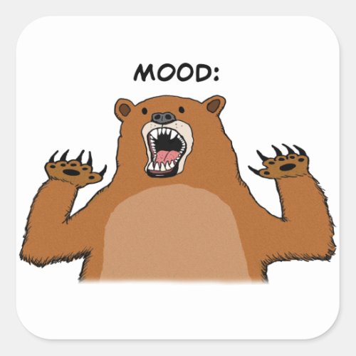 Funny Bad Mood Bear Square Sticker