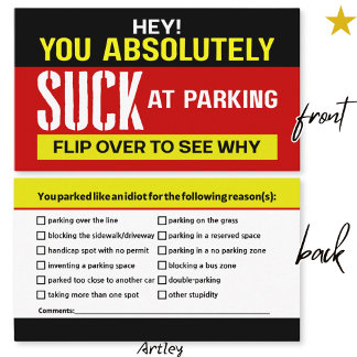 Funny Bad Parking Note Calling Card