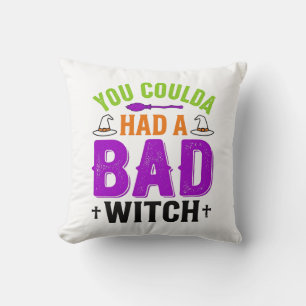 Funny Bad Witch Halloween Quote Vector Design_1 Throw Pillow