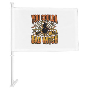 Funny Bad Witch Halloween Vintage Engraving Design Car Flag
