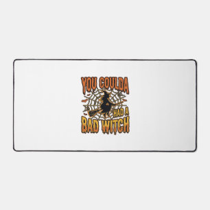 Funny Bad Witch Halloween Vintage Engraving Design Desk Mat