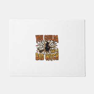 Funny Bad Witch Halloween Vintage Engraving Design Doormat