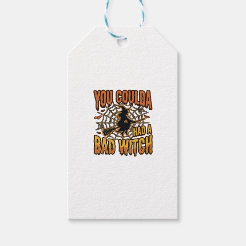 Funny Bad Witch Halloween Vintage Engraving Design Gift Tags