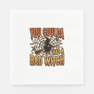 Funny Bad Witch Halloween Vintage Engraving Design Napkins