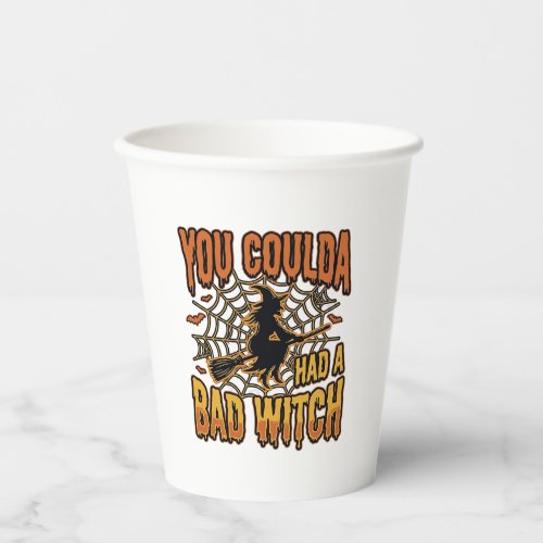 Funny Bad Witch Halloween Vintage Engraving Design Paper Cups