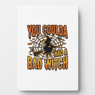 Funny Bad Witch Halloween Vintage Engraving Design Plaque