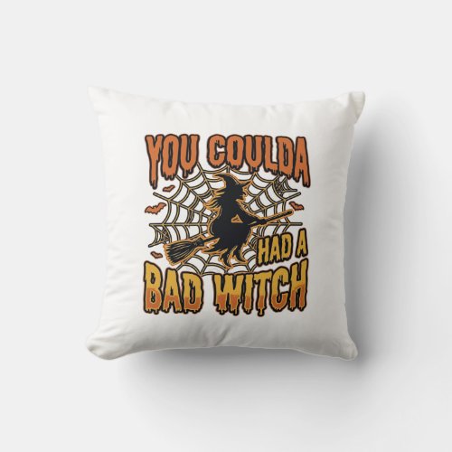 Funny Bad Witch Halloween Vintage Engraving Design Throw Pillow