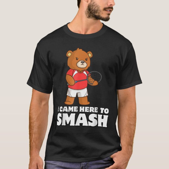 Funny Badminton Competitive Bear Player Smasher  T-Shirt (Front)