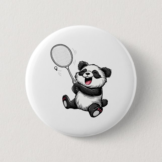 Funny Badminton Panda Badminton Player Shuttle Rac Button (Front)