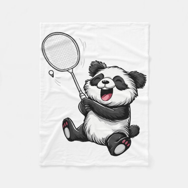 Funny Badminton Panda Badminton Player Shuttle Rac Fleece Blanket (Front)