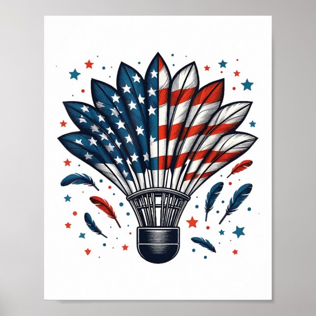 Funny Badminton Shuttle American Usa Flag 4th Of J Poster (Front)