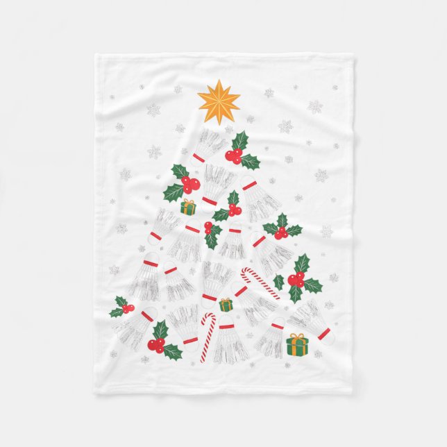 Funny Badminton Xmas Tree Lights Santa Men Women C Fleece Blanket (Front)