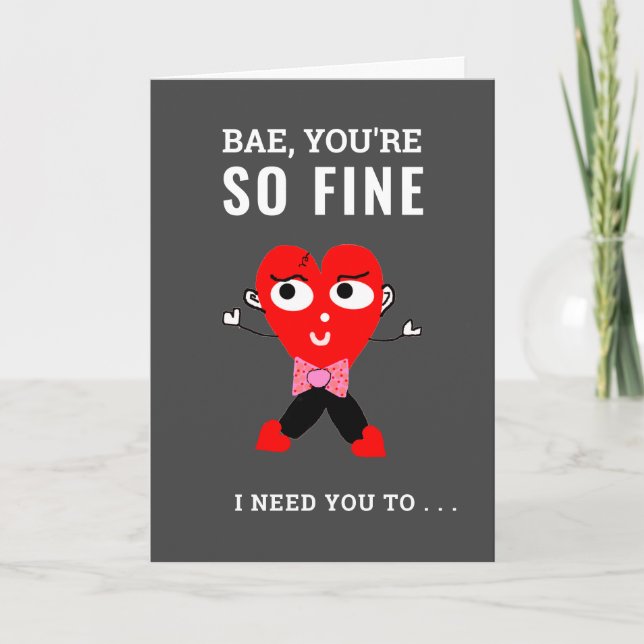 Funny Bae Valentine Red Heart Girlfriend Name Holiday Card (Front)