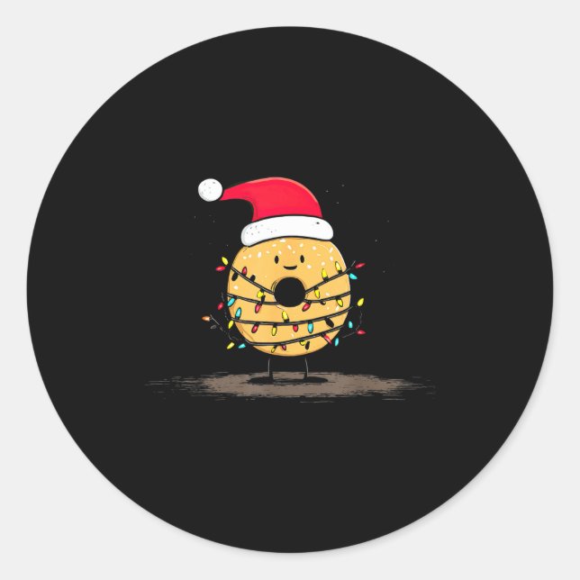 Funny Bagel Christmas Graphics Lights Lover  Classic Round Sticker (Front)