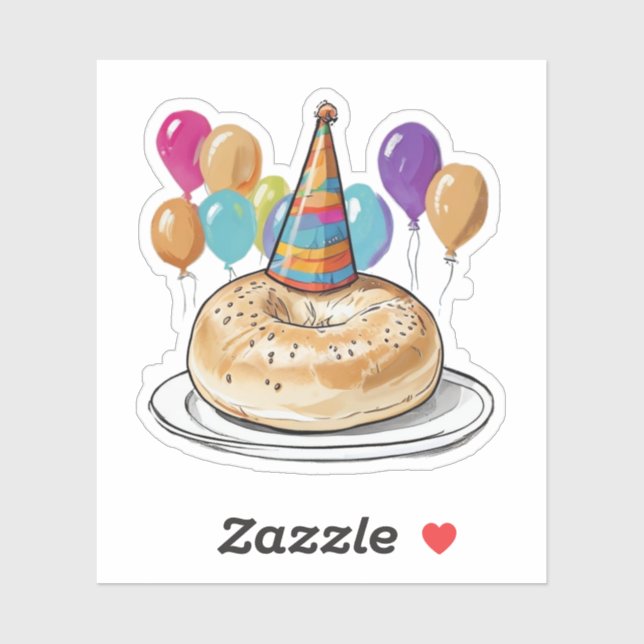 Funny Bagel with Party Hat and Balloons Sticker (Sheet)