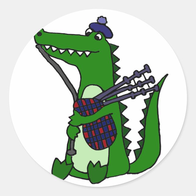 Funny Bagpipe Playing Alligator Classic Round Sticker (Front)