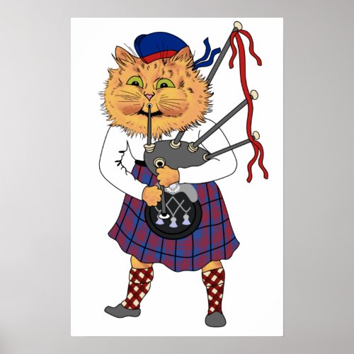 Funny Bagpipe Playing Scottish Cat Poster