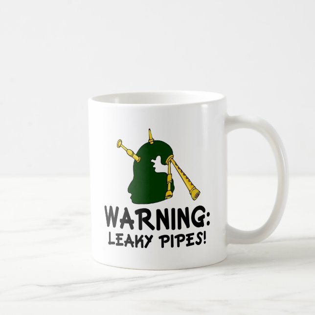Funny Bagpiper Warning Leaky Pipes Gift Coffee Mug (Right)