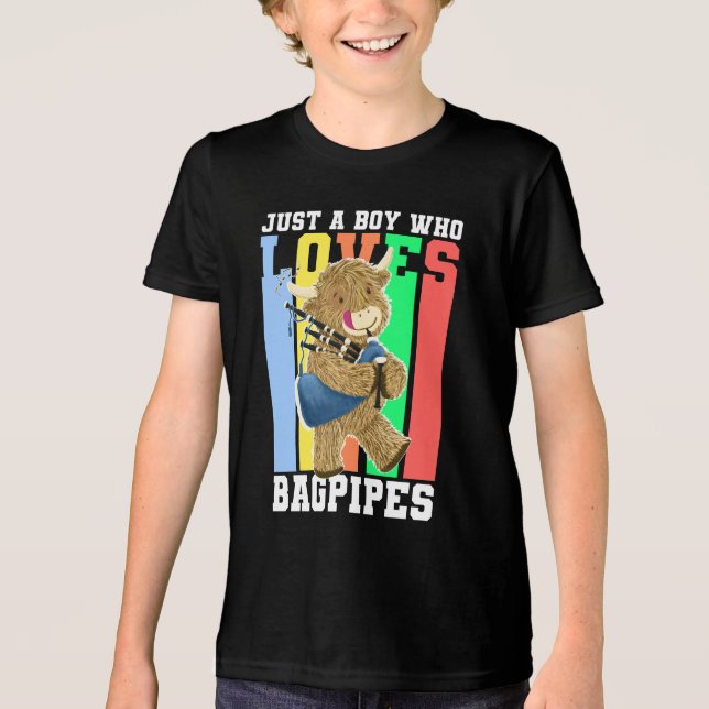 Funny Bagpipes Scottish Highland Cow Tri-Blend Shirt (Front)