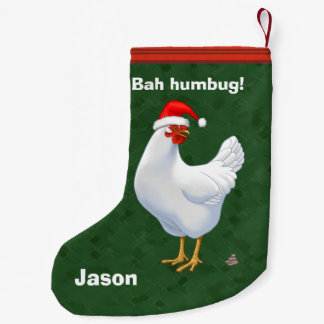 Funny Bah Humbug Chicken in Santa Hat Poops xmas Small Christmas Stocking
