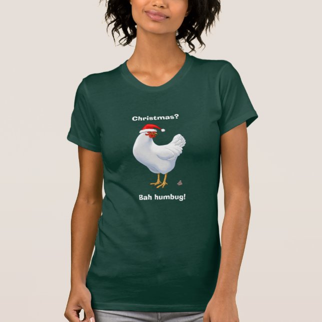 Funny Bah Humbug Chicken in Santa Hat Poops xmas T-Shirt (Front)