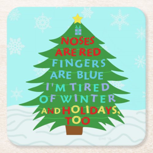 Funny Bah Humbug Christmas Poem Square Paper Coaster