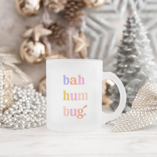 Funny Bah Humbug Typography Frosted Glass Coffee Mug
