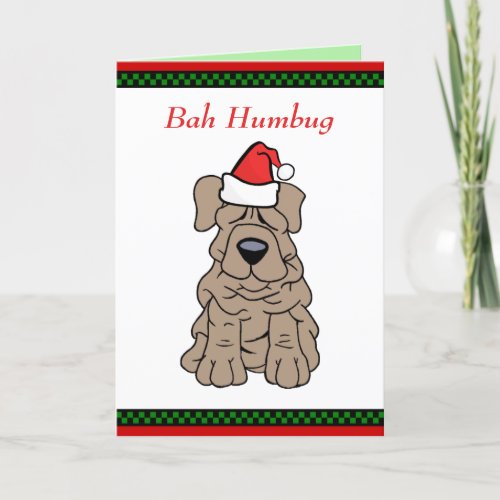 Funny Bah Humbug Wrinkle Dog Merry Christmas Santa Holiday Card