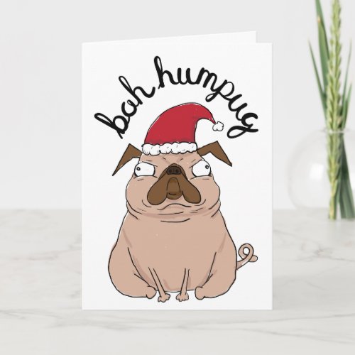 Funny Bah Humpug Santa Pug Christmas Card