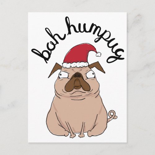 Funny Bah Humpug Santa Pug Christmas Postcard