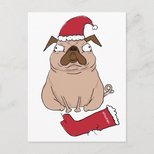 Funny Bah Humpug Santa Pug Custom Christmas Card