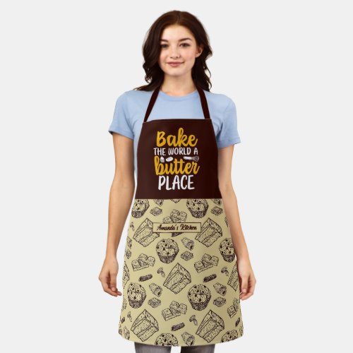 Funny Bake The World Vintage Cake Muffin Pattern Apron