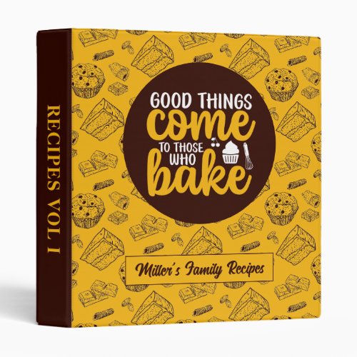 Funny Baker Bakery Recipe Vintage Dessert Pattern 3 Ring Binder