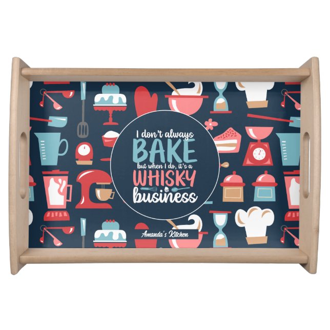 Funny Baker Meme Baking Pun Retro Bakery Pattern Serving Tray (Front)