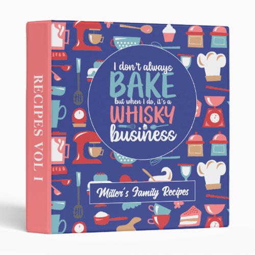 Funny Baker Pastry Recipe Retro Bakery Pattern 3 Ring Binder