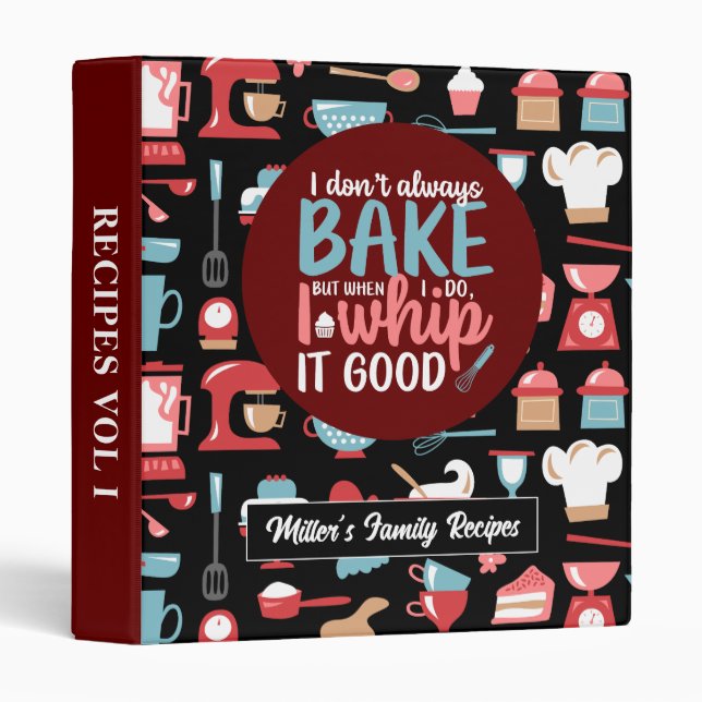 Funny Baker Whip It Good Retro Baking Pattern 3 Ring Binder (Front/Spine)