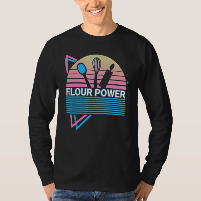 Funny Baking Baker Retro Flour Power T-Shirt (Front)