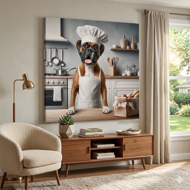 Funny Baking Boxer Dog Faux Canvas Print (Creator Uploaded)