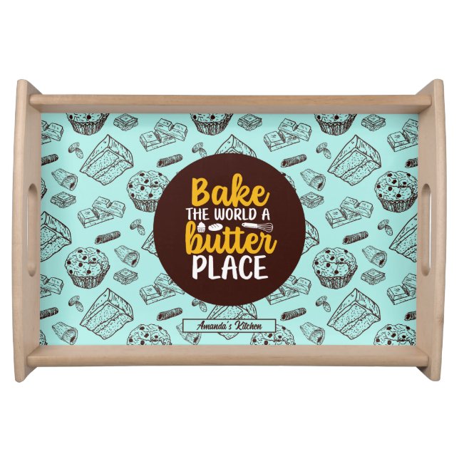 Funny Baking Butter Pun Cake Muffin Bakery Pattern Serving Tray (Front)