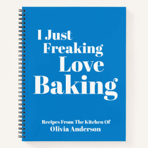 Funny Baking Gift Personalized Name Blue Recipe Notebook