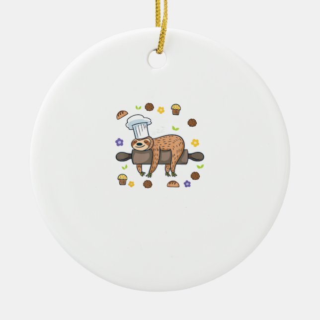 Funny Baking Gifts - Sloth Baker Cupcake Lover - B Ceramic Ornament (Front)