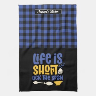 Funny Baking Life Is Short Lick The Spoon Plaid
