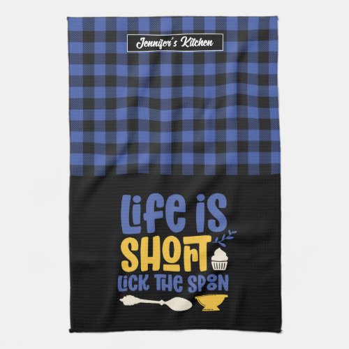 Funny Baking Life Is Short Lick The Spoon Plaid Kitchen Towel