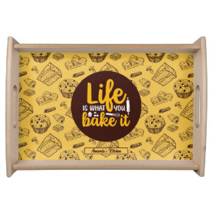 Funny Baking Life Quote Cake Muffin Bakery Pattern Serving Tray