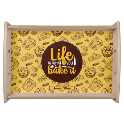 Funny Baking Life Quote Cake Muffin Bakery Pattern Serving Tray